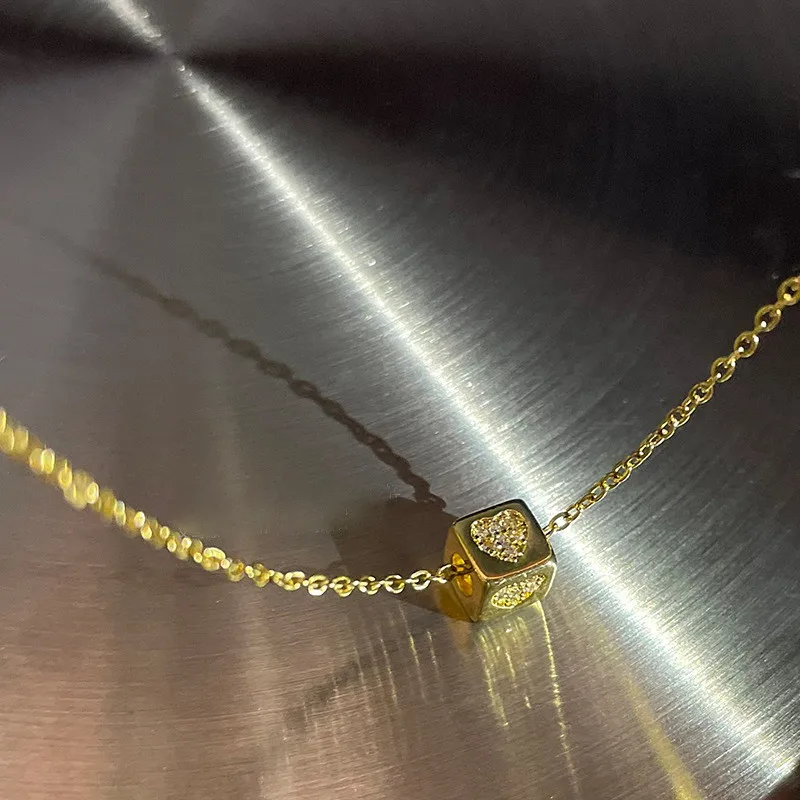 

Korean Simple Titanium Steel Zircon Heart Choker Necklace Women Girls 2022 New Fashion Jewelry Gold Plated Necklace