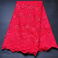 2022 high quality african nigerian tulle lace fabric embroidery sewing guipure prom red dresses 5 yards net cloth jl110