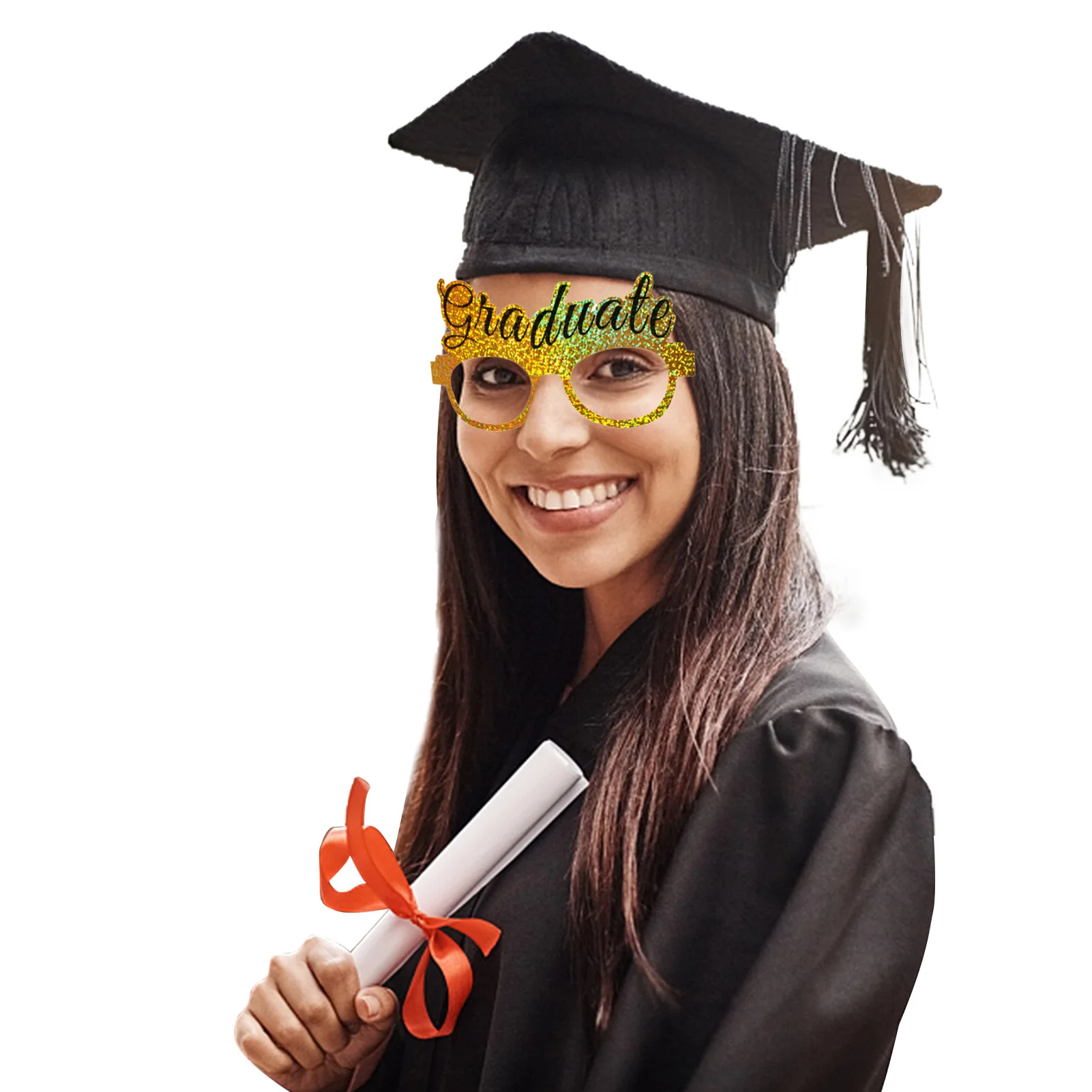 

Graduation Eyeglasses 2022 6Pcs Glitter Fancy Grad Party Glasses Decoration Glitter Black-Gold Fancy Paper Card Glasses Photo