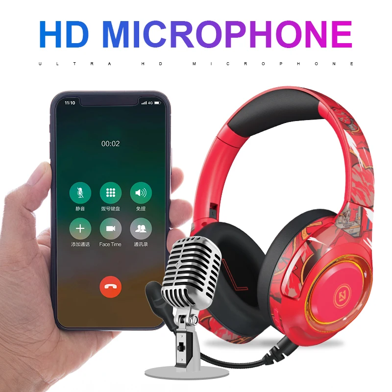 Bluetooth 5.0 Gaming Earphone RGB HIFI Stereo Bass Wireless Headphones With Mic Sports Headset for PS4 Playstation 5 Phone PC images - 6