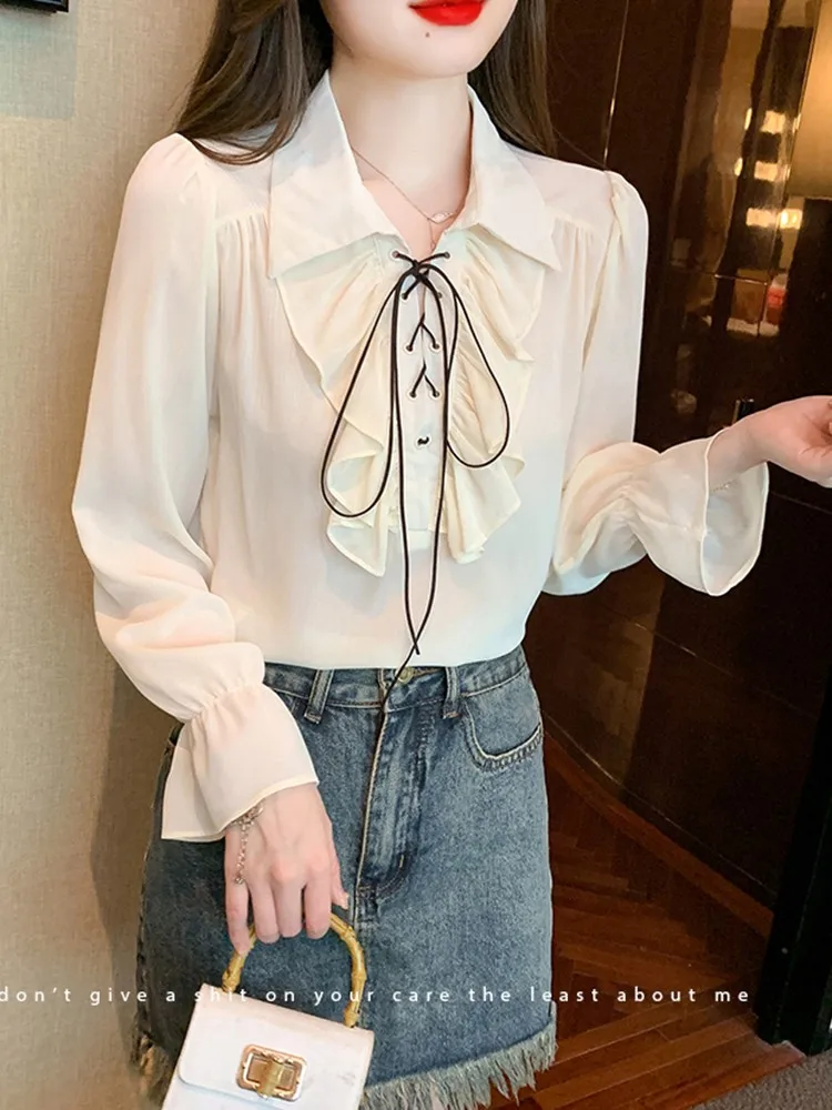Женские шифоновые блузки рубашка Новое поступление осень 2023 корейский стиль