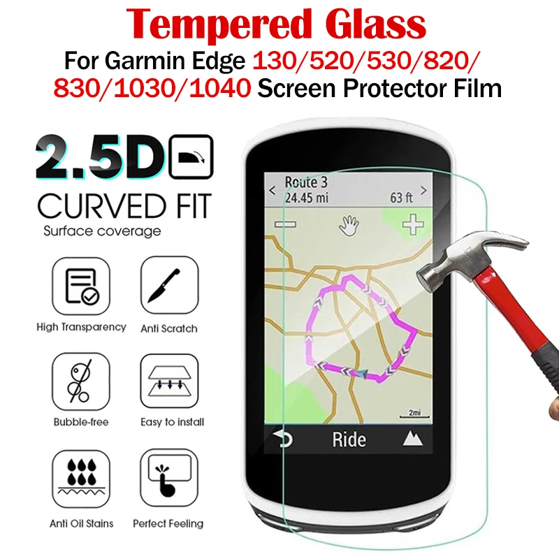 

5Pcs Tempered Glass Screen Protector for Garmin Edge 130 520 530 820 830 1030 1040 GPS Bicycle Stopwatch 9H 2.5D Protection Film