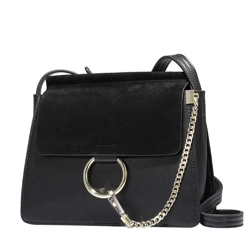 

Vintage Frosted Leather Stitched Cowhide Ring Metal Chain Shoulder Bag Fashion Versatile Luxury Women's Brand Designer Handbag