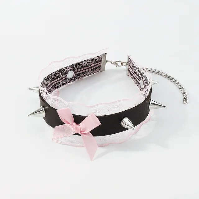Y2K Jewelry Pink Lace Sexy Necklace for Women Fashion Goth Punk Glamour Stud Necklace 90s Aesthetic Cosplay Party Chokers 5