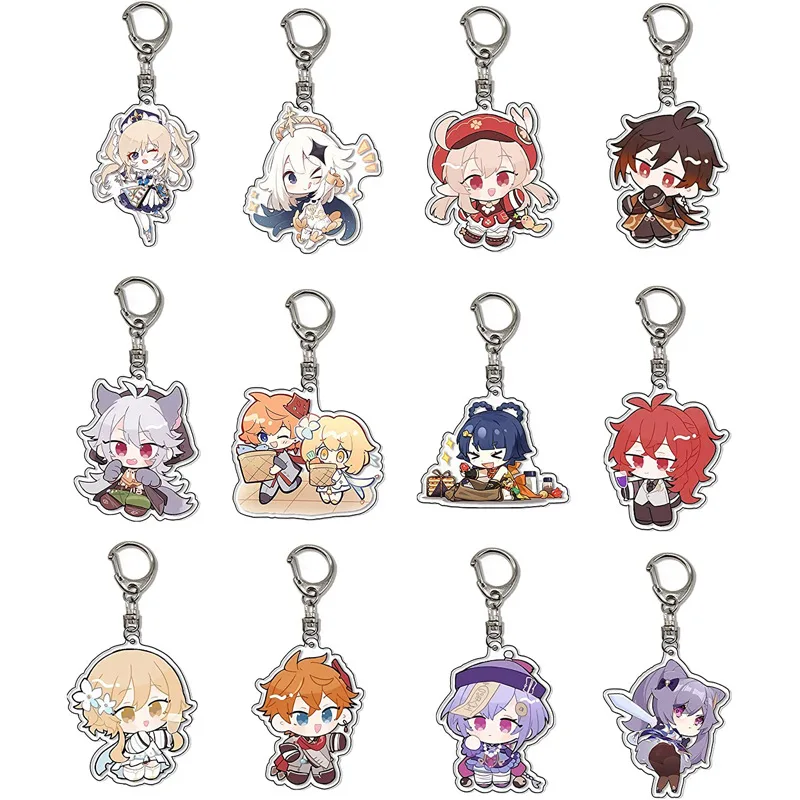 

Genshin Impact Keychain,Acrylic Figure Cute Feature Design Keyring Exquisite Anime Pendant Gifts Merch Hutao Ganyu Venti Childe