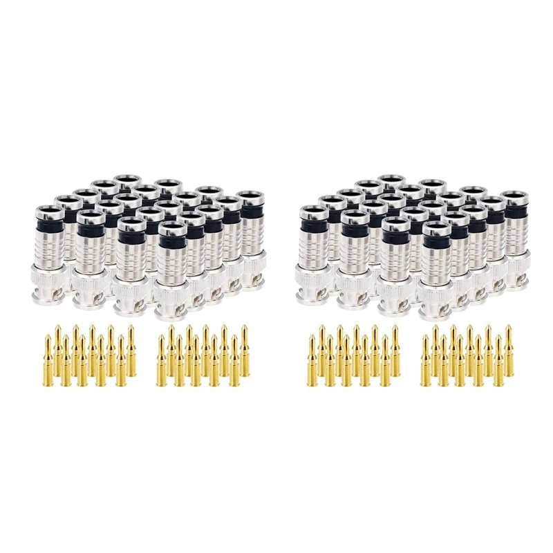

40 Pcs BNC Compression Connector 75 Ohm Coupler With Copper Pin For RG58-59 Crimper Video Plug Extension Coaxial Cable