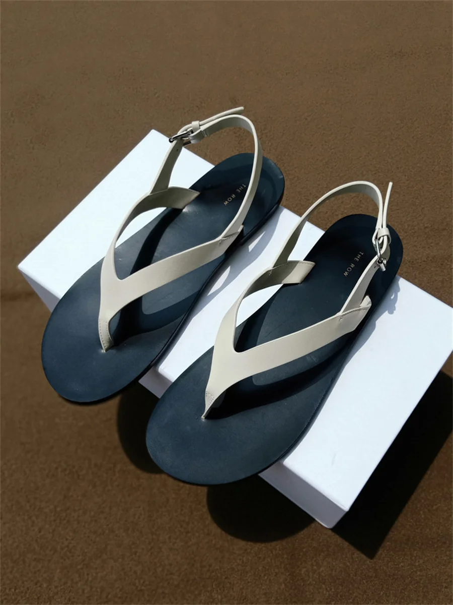 The Row shoes straight buckle flat sandals women's new leather flip-flops summer women