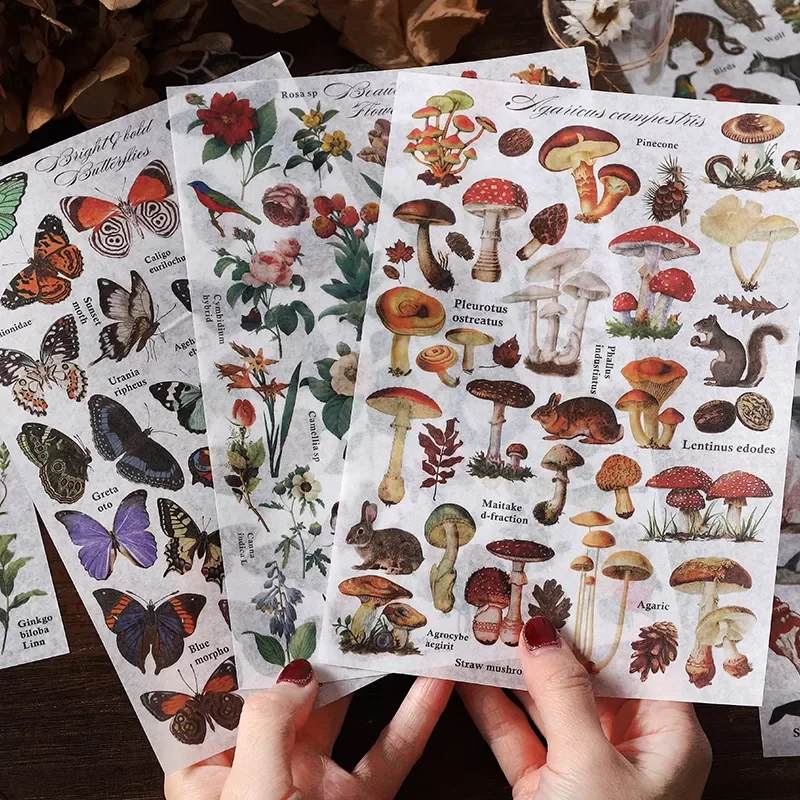 

Mushroom Retro Forest Plant Stickers Aesthetic Flower Leaf Scrapbooking Stationery School Supplies Large Stickers