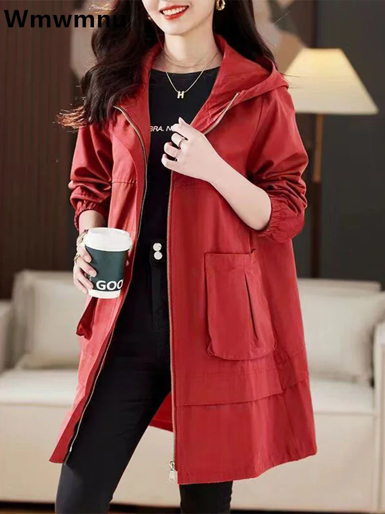 Куртка-карго Женская средней длины с капюшоном повседневный свободный тренчкот