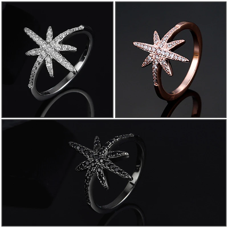 

Amoo Black Silver Rose Gold Meteor Star Ring S925 Sterling Silver Women Luxury Sweet Charming Anniversary Dating Party Jewelry