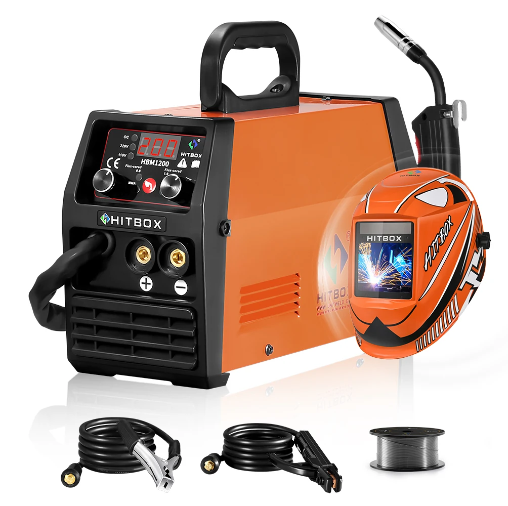 HITBOX HBM1200 MIG ARC Tig Welding Machine 3 In 1 Semi-automatic welder machine Portable Digital Non-Gas Inverter welder