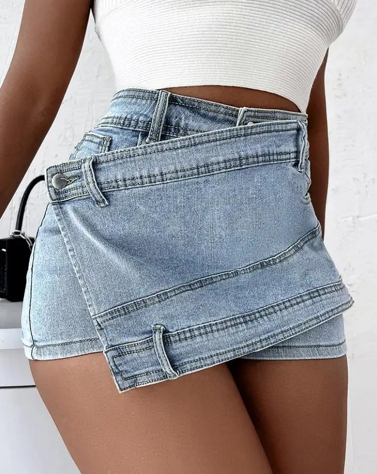 

Club For High Fly Party Elegant Shorts Streetwear Short Denim Fashion Waist Zipper Y2k Daily Jean All-match Women's Shorts Girls
