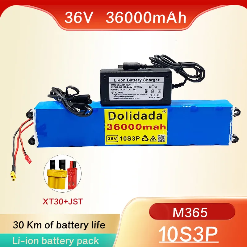 

New High Power 36V Battery 10S3P 36Ah lanmi M365 Li-ion Battery Pack 36000mAh for Ebike Electric Bicycle with BMS+42Vcharger