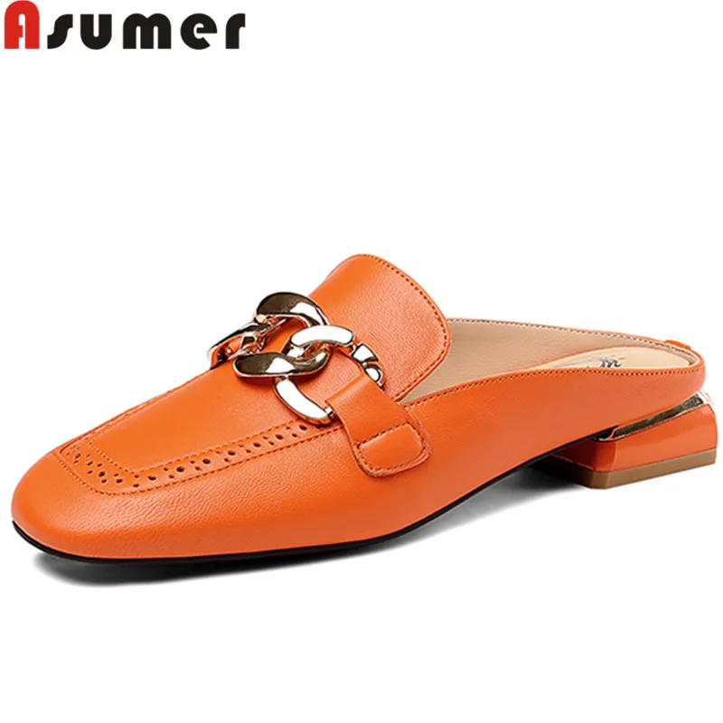 

Женские мюли из натуральной кожи, на низком квадратном каблуке