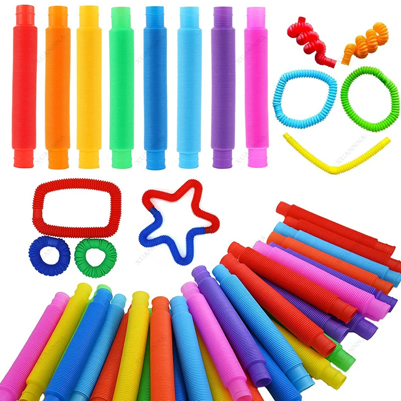 

Pop Tubes Fidget Toys Sensory Plastic Pop Tube Coil Toy for Stress Anxiety Relief for Early Development Educational Folding Toy