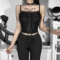 sexy womens fashion close fitting lace wrap chest splicing black butterfly lace vest sexy retro tops streetwear vest top