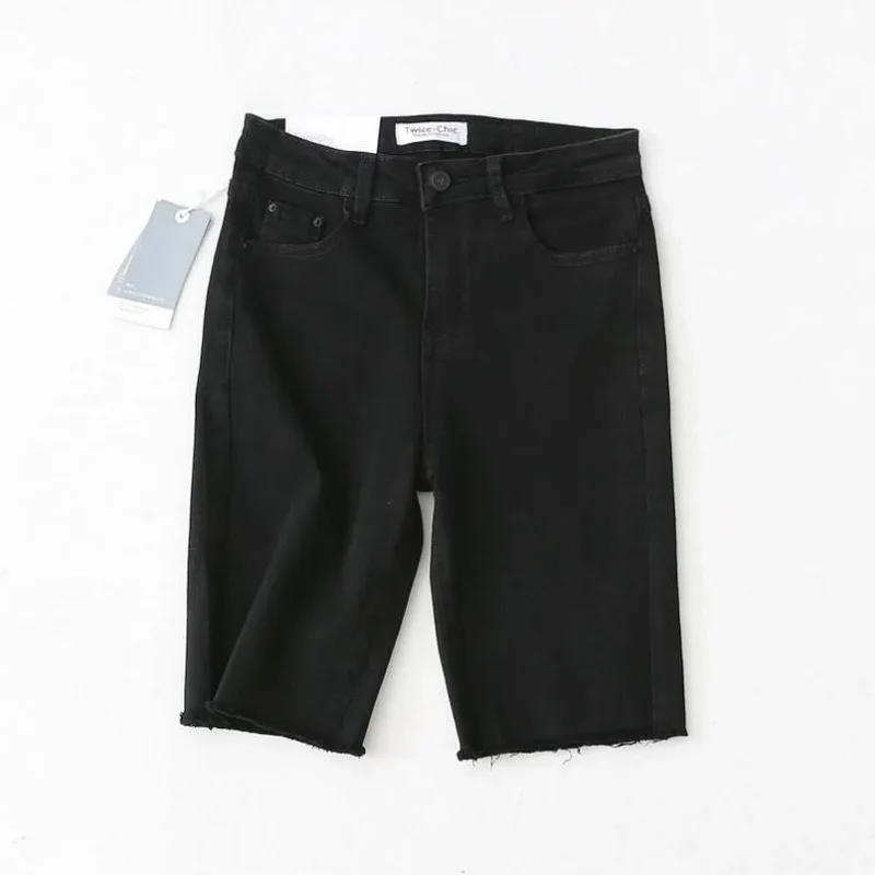 2021 High Street Hurr Hem Knee Length Straight Denim Shorts High Waist Vintage Short Pants Sexy Summer Women Shorts Jeans BF