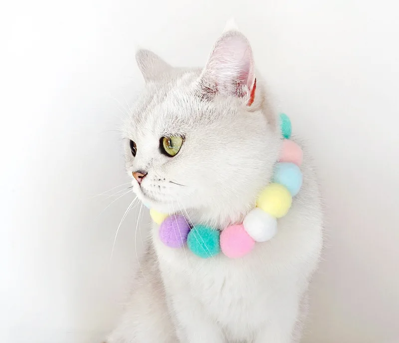 Ful Pet Dog Bow Tie Rainbow Flower Hair Ball Necklace Collar Pet Dog Cat Bow Ties Neckties Dog Grooming