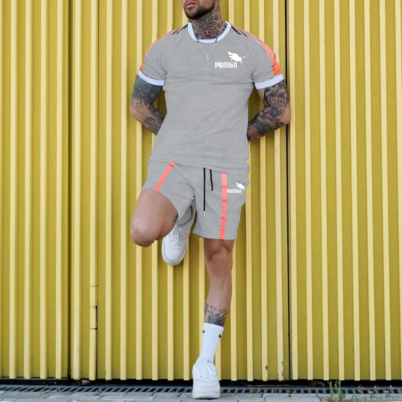 2023 New Men's Set Print Tracksuit Men Short Sleeve 2 Piece Set Fashion Jogging Sportswear Short Street Suit