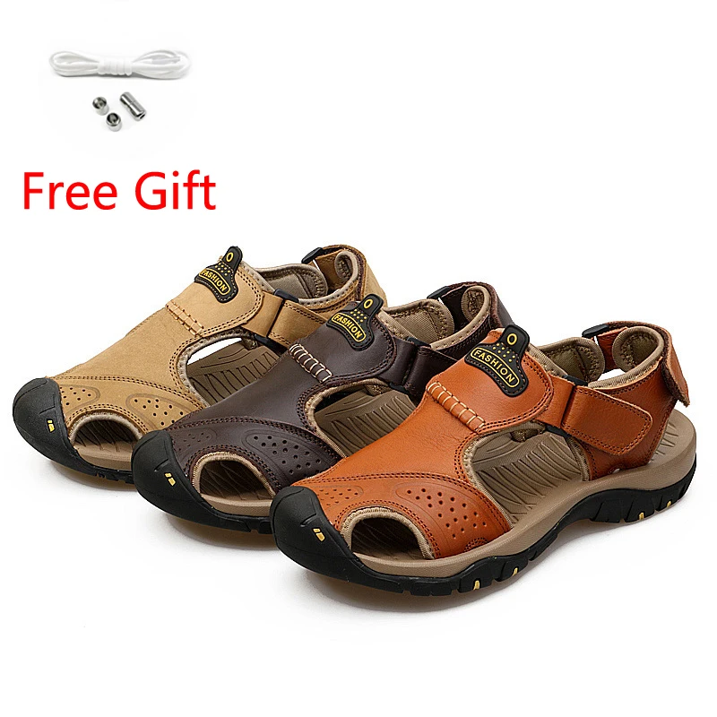 

Mannen Nieuwe Mode Outdoor High-End Lederen Sandalen Slippers Grensoverschrijdende Bergbeklimmen Schoenen Grote Maat 38-48