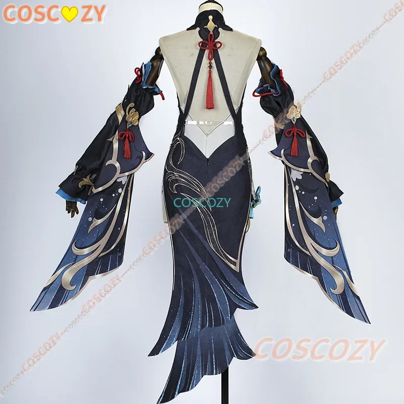 Игра Genshin Impact Shenhe Косплей Костюм Парик Женское Сексуальное Черное Вечернее