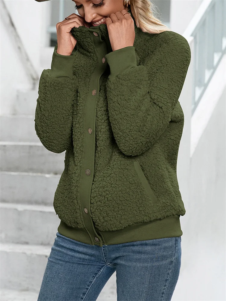 

Женская куртка, зимнее белое пальто с плюшевым мишкой и пуговицами, однотонная теплая водолазка, верхняя одежда из искусственного овечьего меха, Женское пальто 2023