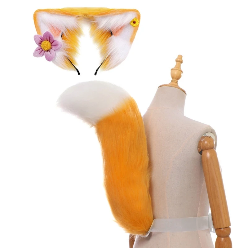

H9ED для кошачьих ушей хвост комплект Плюшевые Пушистые уши повязка на голову нарядное платье Аниме Косплей Костюм