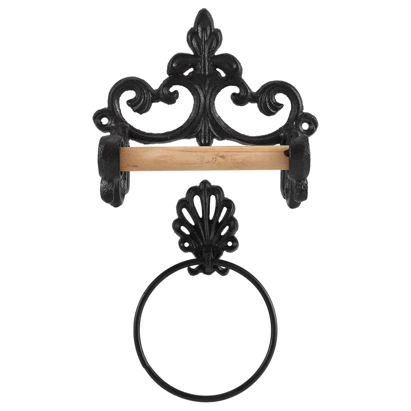 

Black Toilet Roll Holder Towel Holder Set,Bathroom Cast Iron Towel Ring Toilet Roll Holder Wall Mounted, Vintage Design
