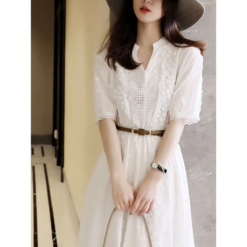 

Потрясающе! Мягкий и романтичный! Расслабьтесь! Женское платье с вышивкой, белое ажурное платье с объемной вышивкой на лето