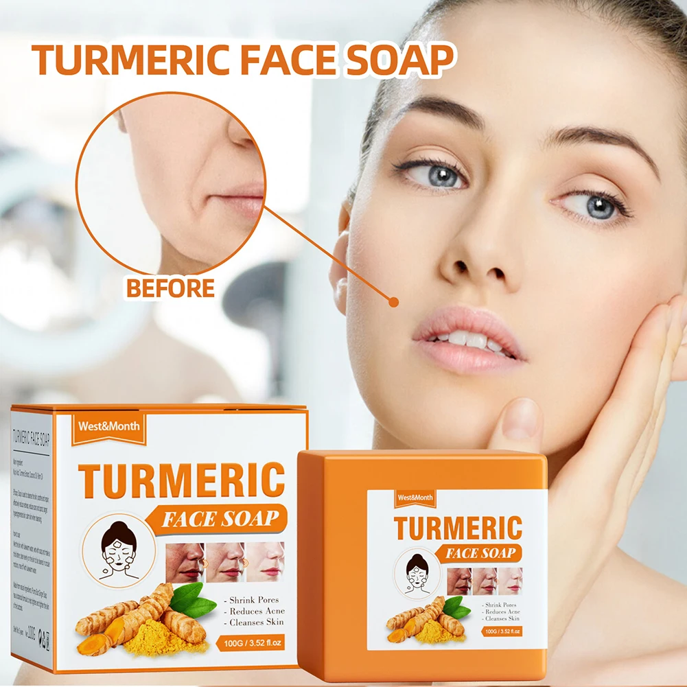 

100g Natural Turmeric Soap Handmade Oil Control Soap Face Body Skin Brighten Whitening Body Wash Cleanses Turmeric Face Soap