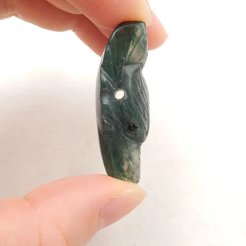 Natural Stone Moss Agate Handcarved Wolf Head Pendant Bead 38x25x13mm 12g Semiprecious Fashion Jewelry Necklace Accessories