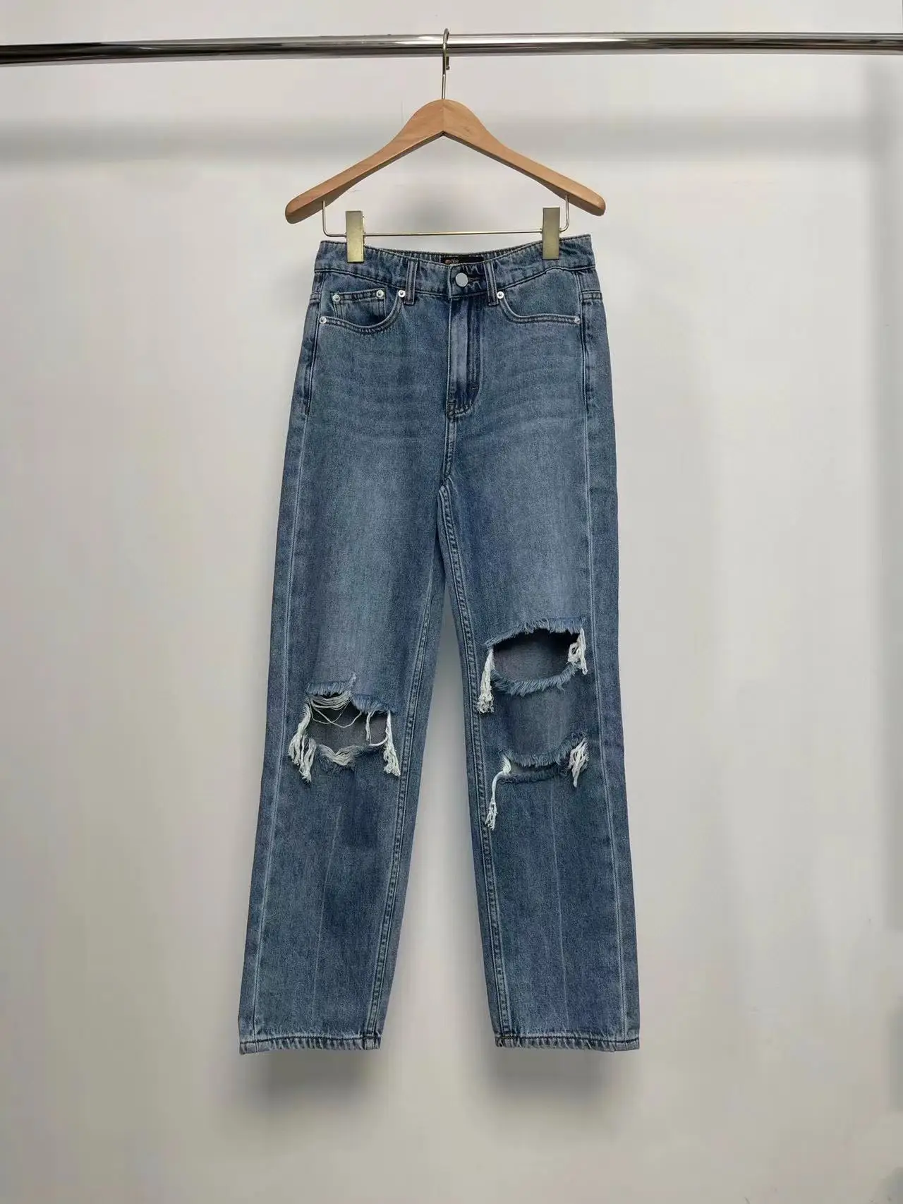 

Women Summer New personality Hole High Waist Wide Leg Long Jeans