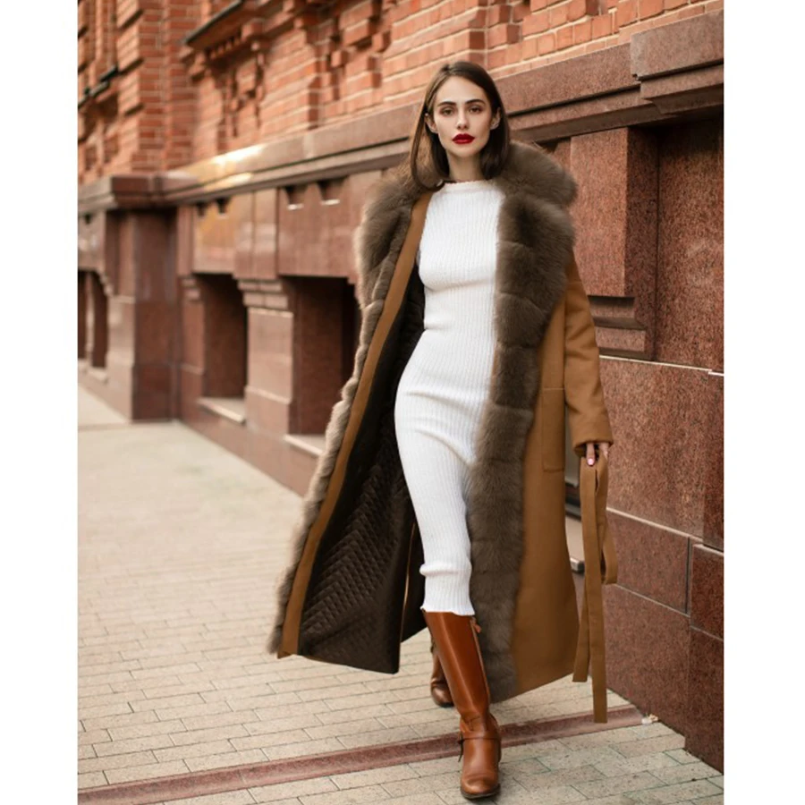 

Best Selling Fur Coat Women Natural Fur Jacket Wool Blend Overcoat Autumn Cardigan Fashion