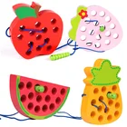 Детские деревянные игрушки-нитки с фруктами, 3D головоломки Монтессори, Обучающие деревянные игрушки Монтессори