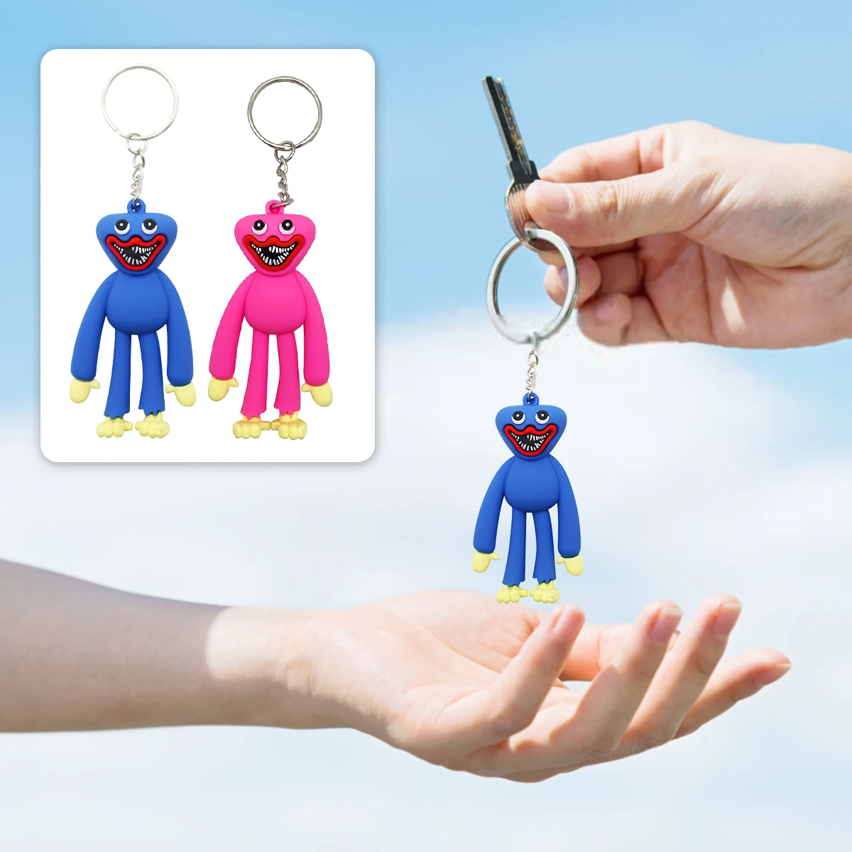 

Poppy Playtime Game Silicone Doll Keychain Sausage Monster Toy Keychain with Metal Key Ring Keychain Doll Toy Gift for Kids