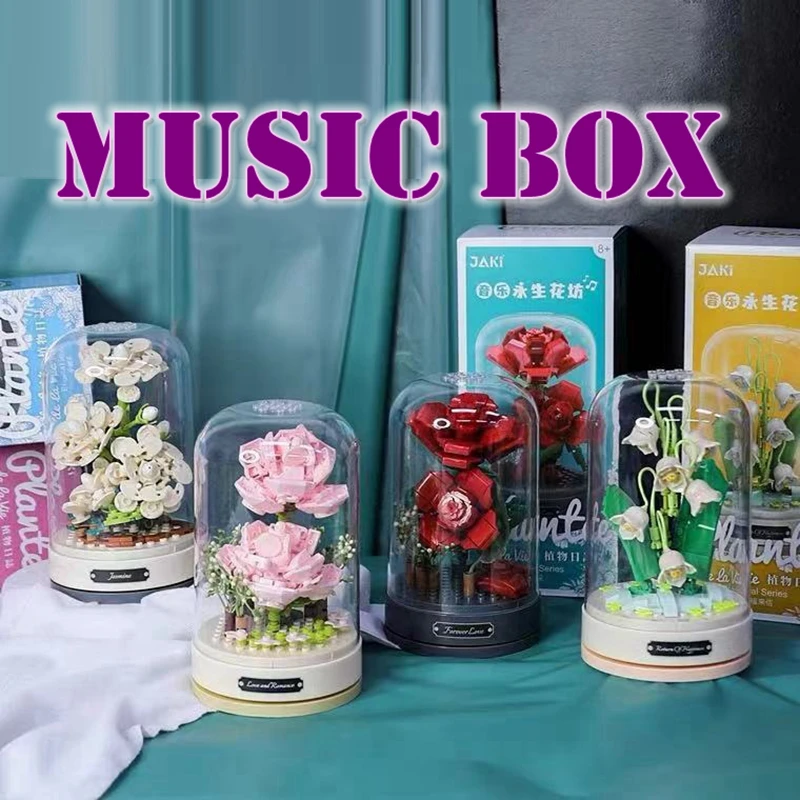 

Flower Music Box Gift City Creativity Immortal Blossoms Succulent Plant Building Blocks Bricks DIY MOC Assembly Toys For Girls