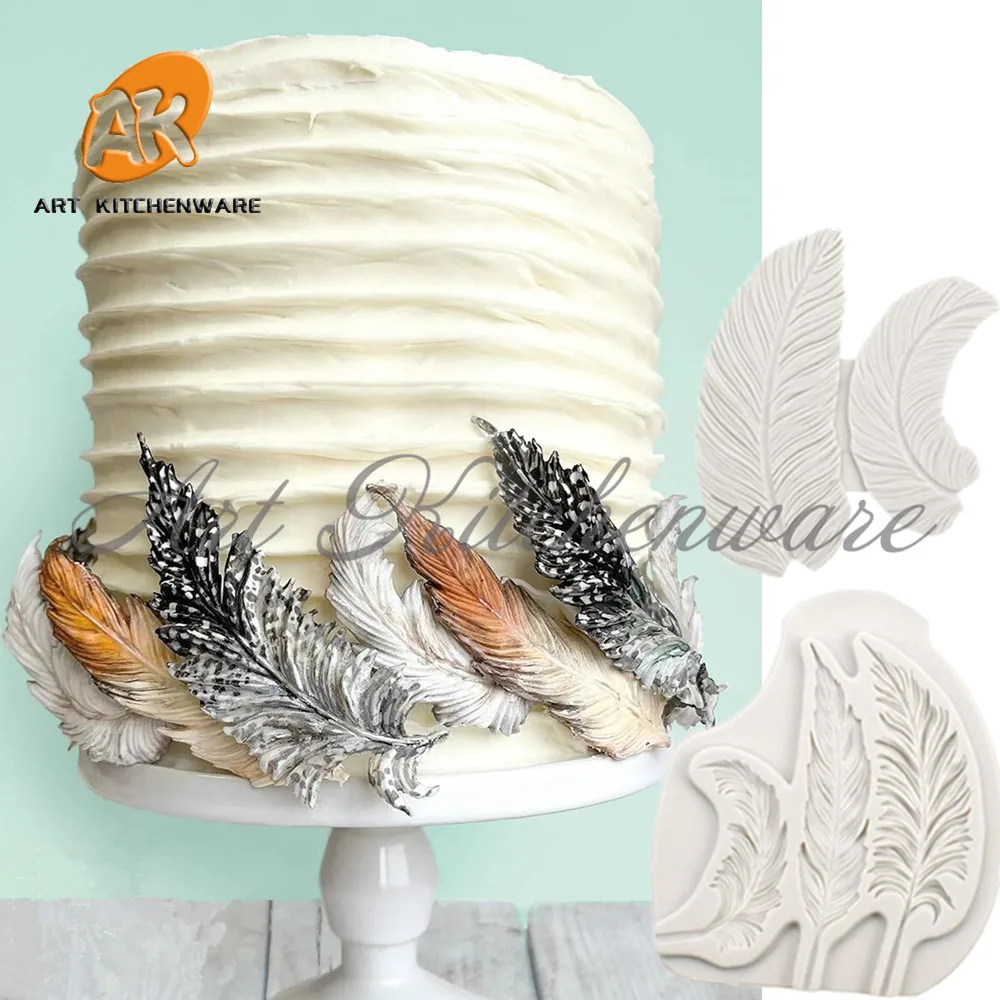 

2pcs/Set Feather Design Silicone Mold DIY Fondant Chocolate Mould Handmade Clay Model Cake Decorating Tools Baking Accessories