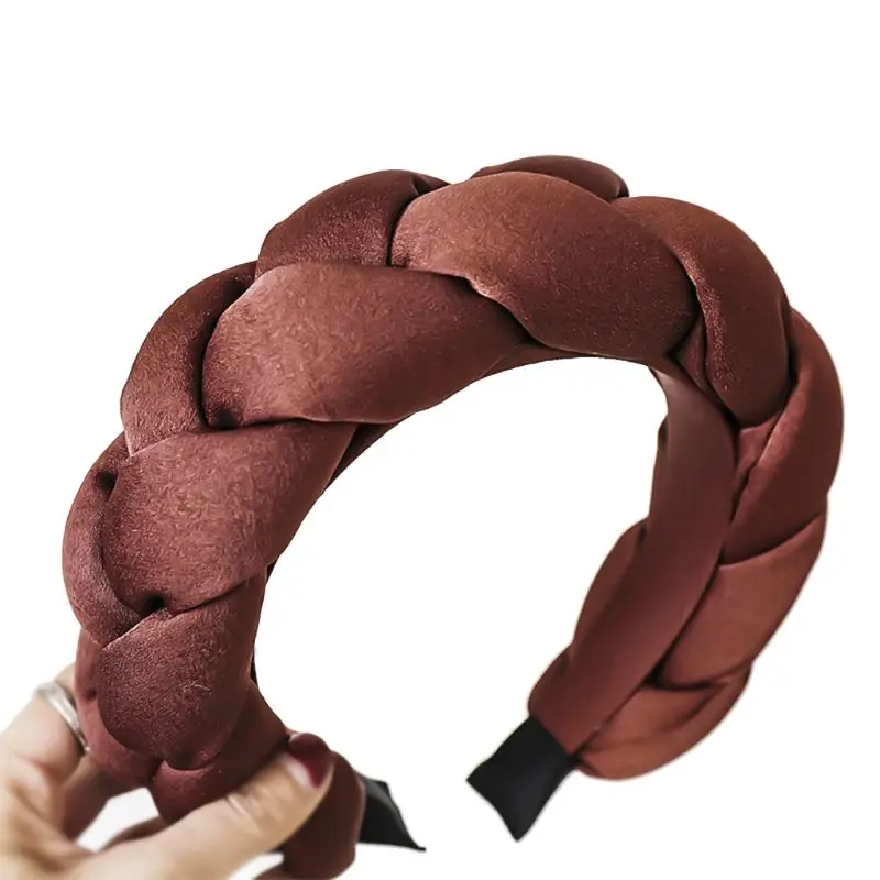 

Women Chunky Jumbo Braided Wide Headband Thicken Sponge Padded Hair Hoop Velvet Bright Solid Color Imitation Silk Tiara Headwear