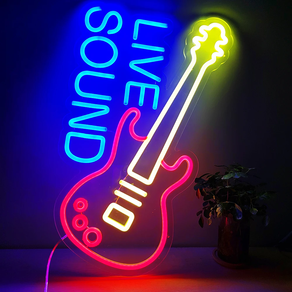 LED Light Sign 56x34cm Guitar Neon Sign for Music Bar Bedroom Wall Decoration Light Up Sign Creative Birthday Gift for Boy
