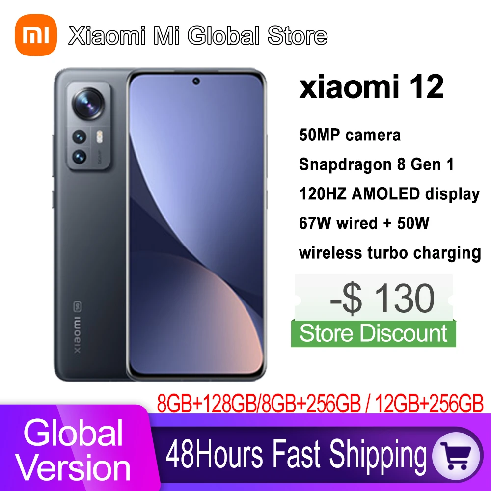 Global Version Xiaomi 12 Smartphone 128GB/ 256GB Snapdragon 8 Gen 1 NFC FHD 6.28 Display 120Hz 67W Turbo Charging 50MP Camera