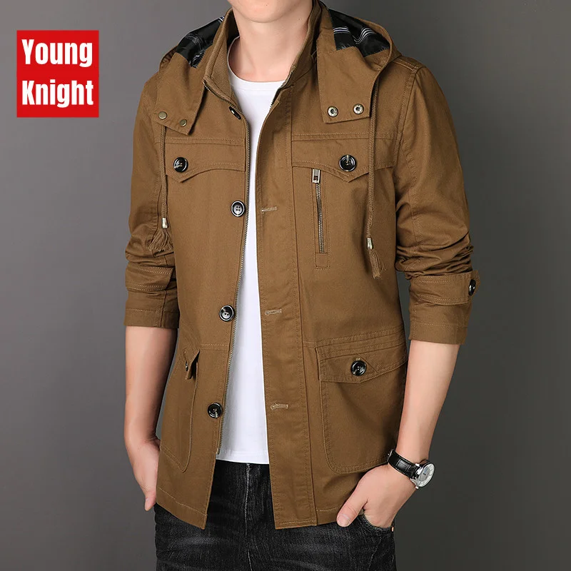 Ветровка мужская средней длины хлопковая износостойкая куртка в стиле милитари