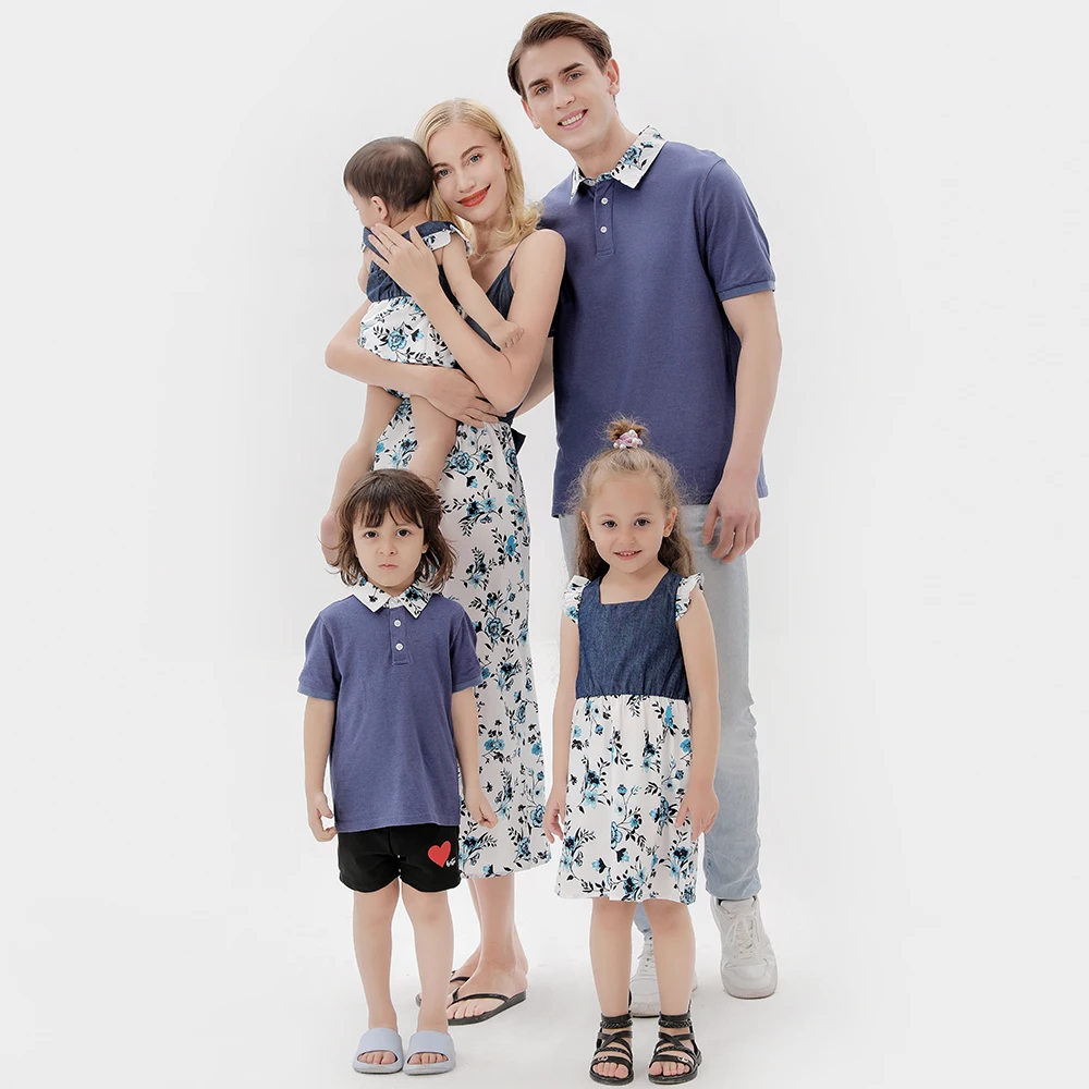 

Family Clothes Flower Mother Daughter Matching Dresses Father Son Cotton T-Shirts Mom Mum Baby Mommy and Me Clothes Outfits
