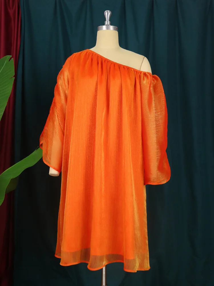 Plus Size Party Loose Dress Women One Shoulder Elegant Pretty Cloth Female Casual Prom 4xl Robe 2023 Summer Sale New Fluid Dress