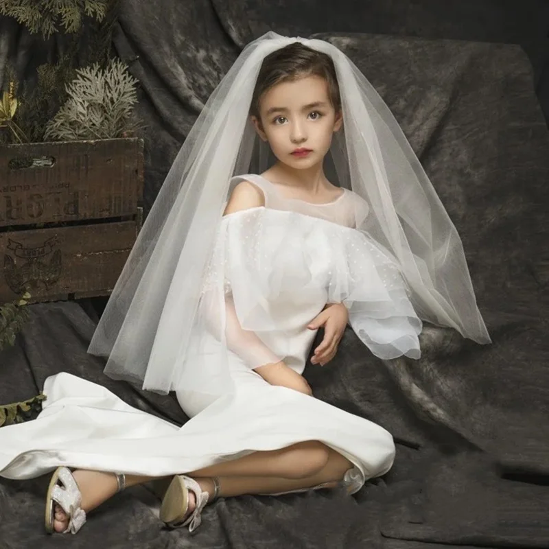 

Flower Girls First Communion Veil Wedding Veil For Kids With Comb Two Layers Tulle Veils Birthday Party Wedding Hair Accessories