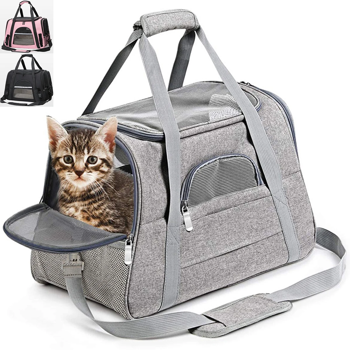 

Складная сумка-переноска для кошек, дорожная мягкая клетка с защелками, удобные воздухопроницаемые застежки-молнии, для собак