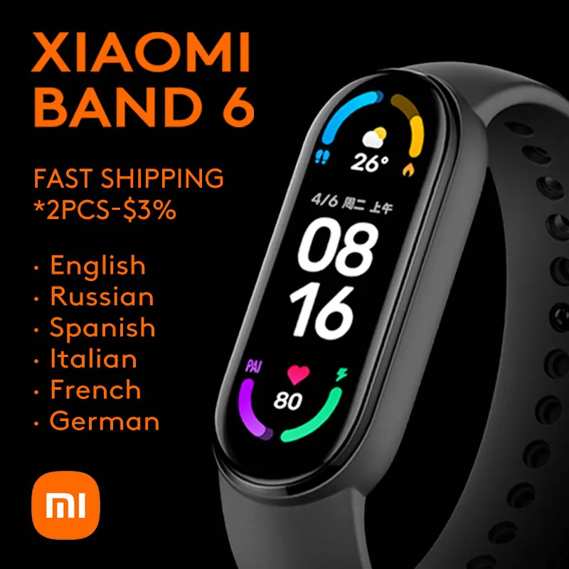 

New Newest Xiaomi Mi Band 6 Blood Oxygen AMOLED Screen Fitness Bracelet Miband6 Fitness Traker Waterproof Xiomi Smart Band