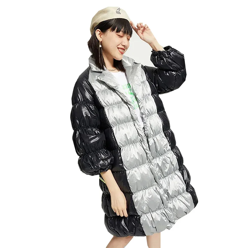 Women's Parkas 2022 Winter New Mid-Length Fashion Jacket Loose Lapel Stitching 90 White Duck Down Personality Warm Coat Female