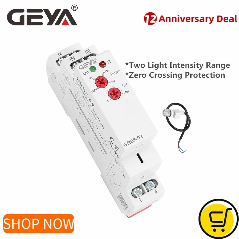 

GEYA GRB8-01/02 Din Rail Twilight Switch Photoelectric Timer Light Sensor Relay AC110V-240V Auto ON OFF