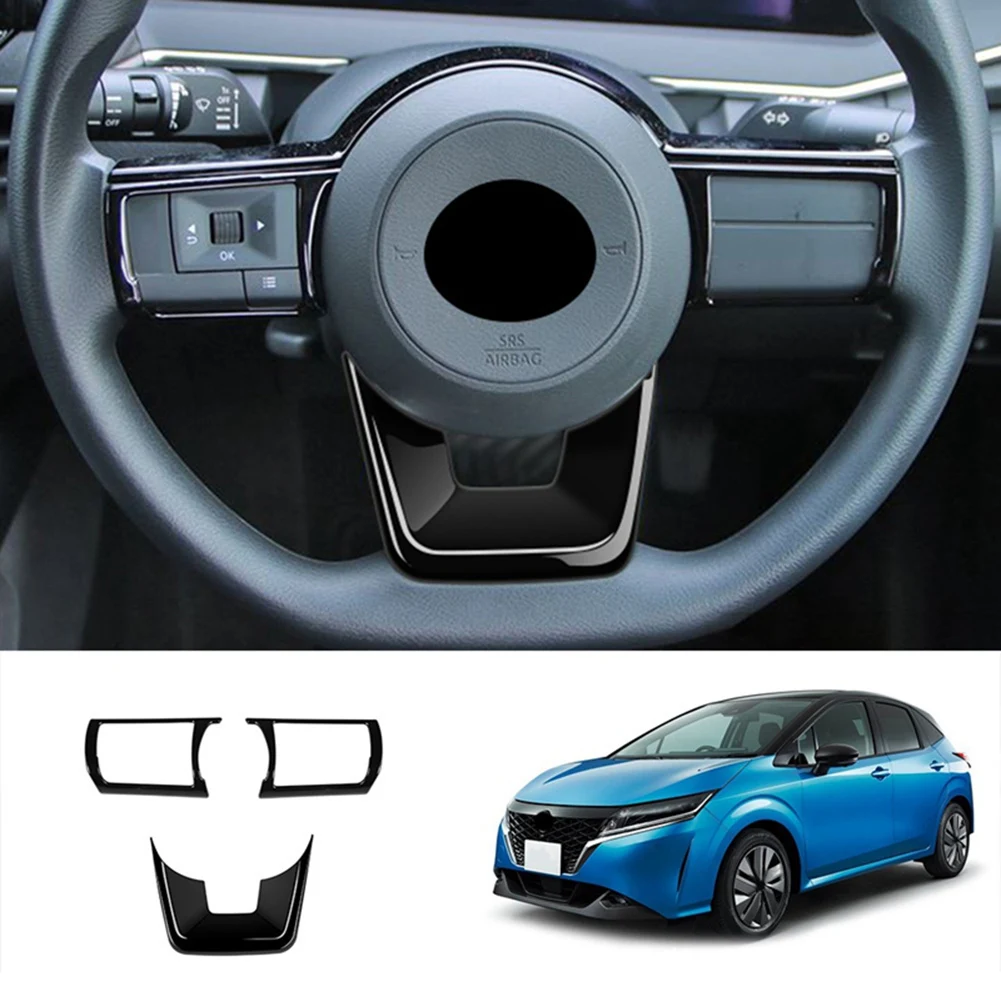 

3Pcs Car Glossy Black Steering Wheel Panel Cover Trim Decoration Frame Sticker for Nissan Note E13 2022 2023