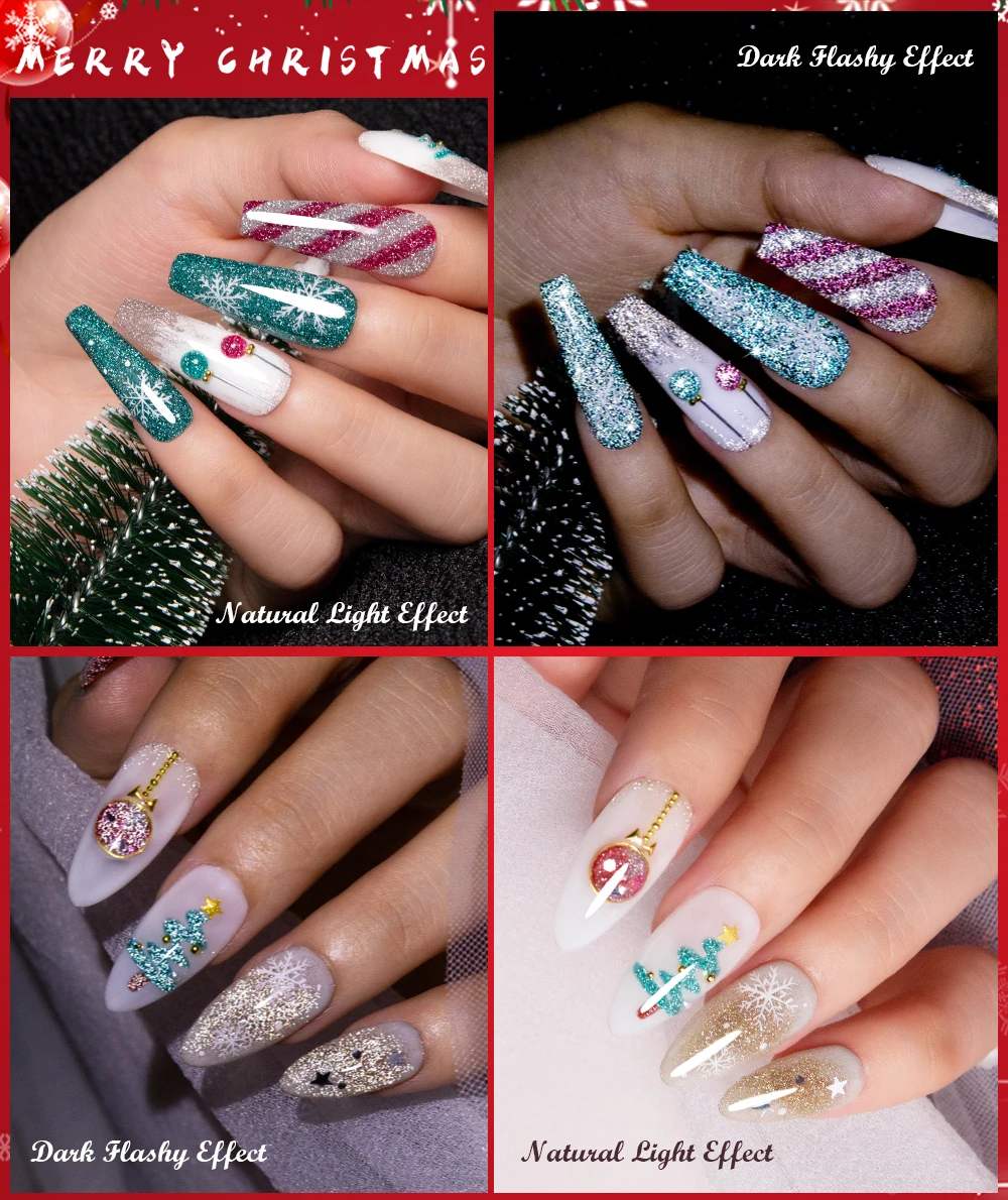 BOZLIN 8 мл Рождественский светоотражающий гель-лак для ногтей с блестками 12 цветов